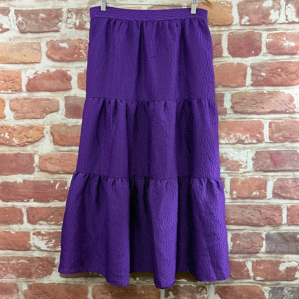 Zara Maxi Skirt Women's XL Purple Boho Chic Textured Tiered Flowy Party